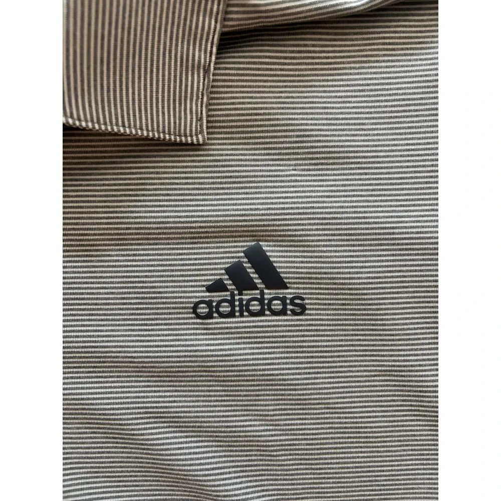 Adidas Polo Shirt Men's XL Gray White Striped Performance Golf Shirt Polyester